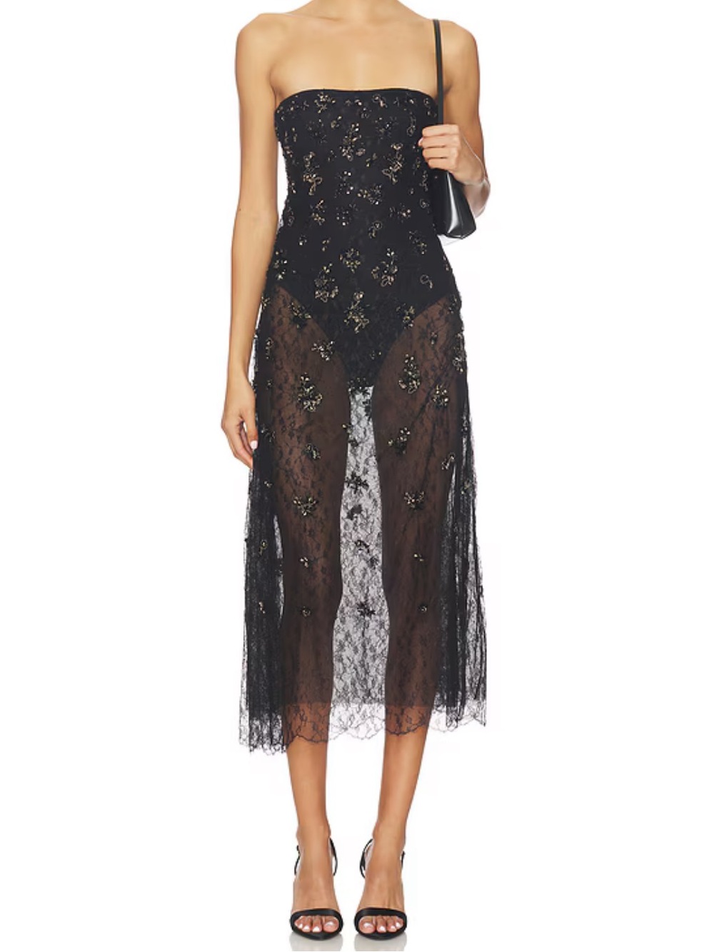 NWT Simkhai Carmela Crystal Sequin Embellished Midi Dress Lace Black 2